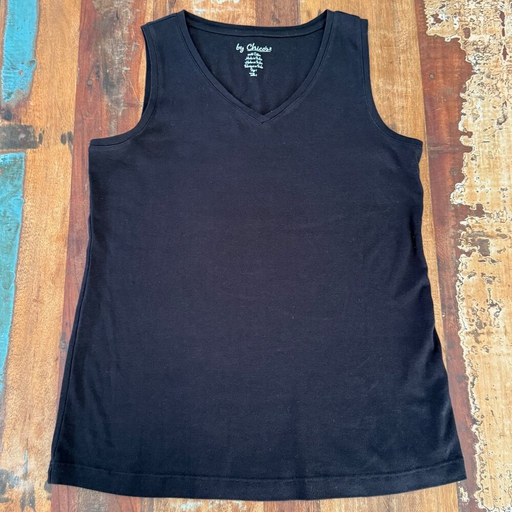 Chico's Black V-neck‎ Sleeveless Soft Shirt Size 1 Medium